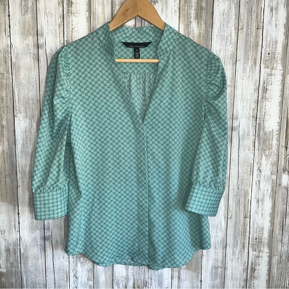 White House Black Market Tops - White House Black Market Blue/Green Printed Hidden Button Blouse